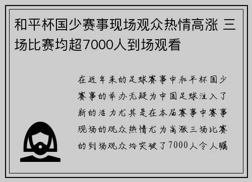 和平杯国少赛事现场观众热情高涨 三场比赛均超7000人到场观看